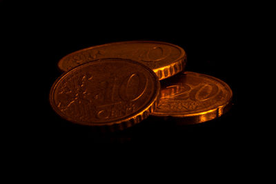 Close-up of coin against black background