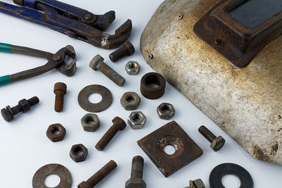 High angle view of tools on table