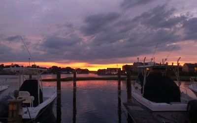 Reflection of clouds in sea at sunset