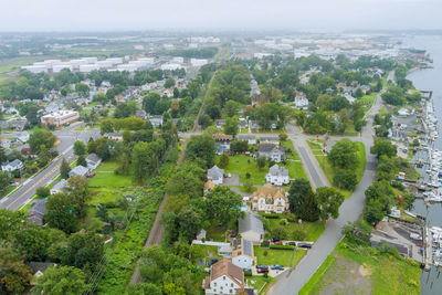 High angle view of townscape against sky