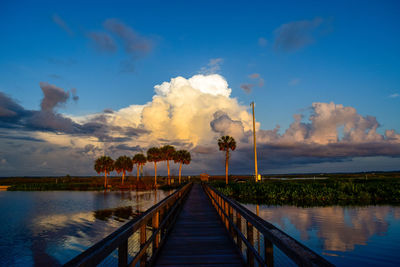 Bridge over water against blue sky