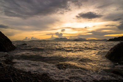 Scenic view of sea at sunset