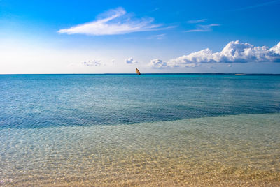 Scenic view of sea against blue sky