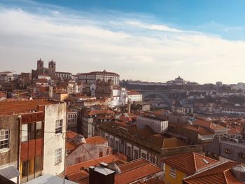 High angle view of buildings in city