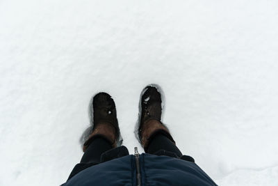 Low section of person standing on snow