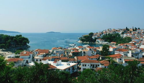 High angle view of sea village