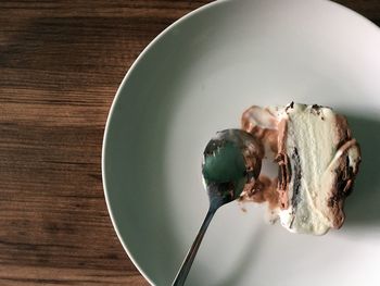 High angle view of ice cream in bowl on table