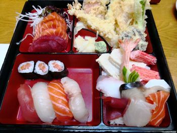 Close-up of sushi served in plate