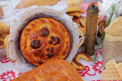 Various breads arranged on table during christmas