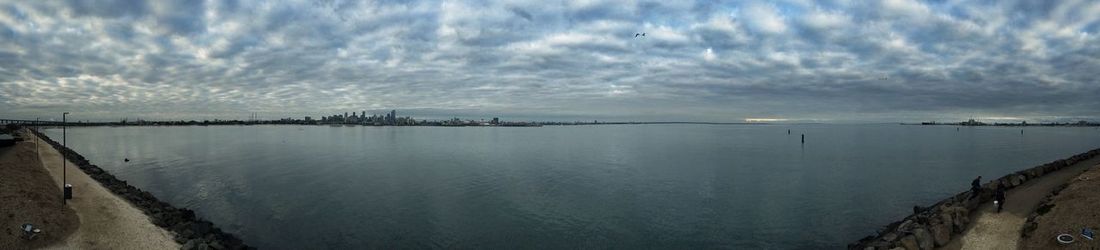 Scenic view of sea against cloudy sky