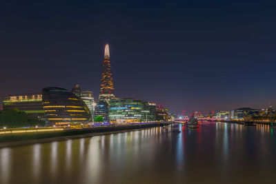 Illuminated buildings in city at night