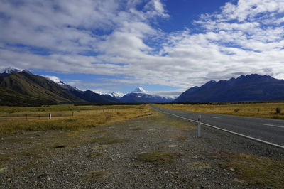 Road by landscape against sky