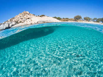 Scenic view of sea against clear blue sky