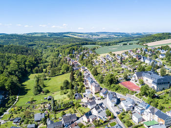 High angle view of townscape against sky