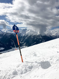 Scenic view of snow covered mountains against sky