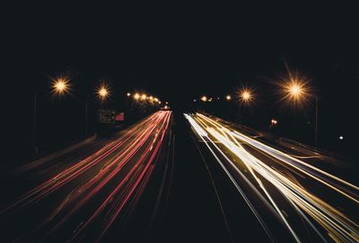 Light trails on road at night