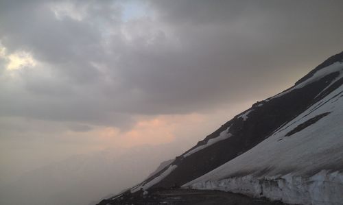 Scenic view of mountains against cloudy sky