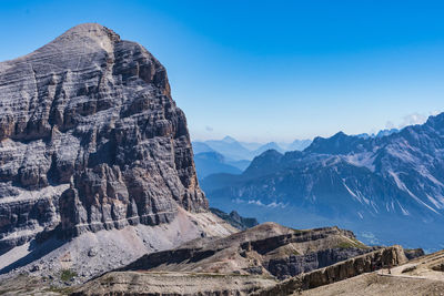 Scenic view of snowcapped mountains against blue sky