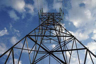 Low angle view of electricity pylon against sky