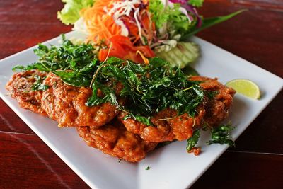 High angle view of meal served in plate