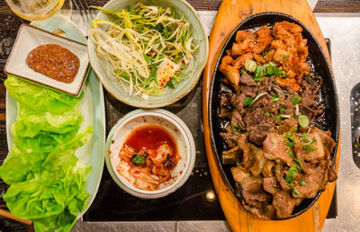 High angle view of food on table