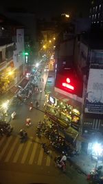 High angle view of traffic on road at night