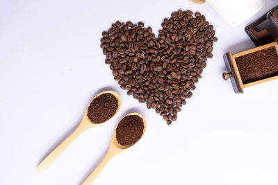 High angle view of coffee beans on table