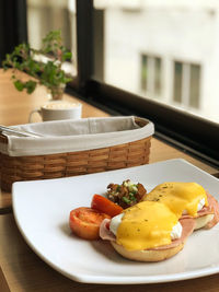 Close-up of breakfast served in plate