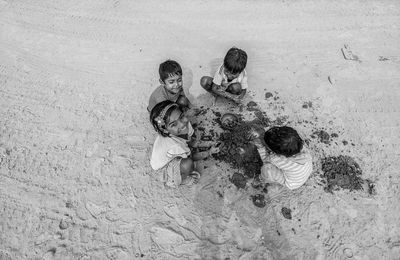 High angle view of people on beach