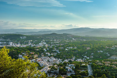 High angle view of townscape against sky