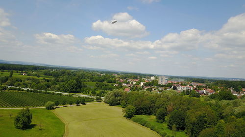 High angle view of trees against sky