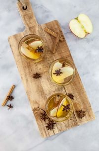 High angle view of drinks on table