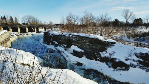 Scenic view of frozen river against sky