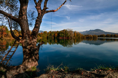 Scenic view of lake against sky