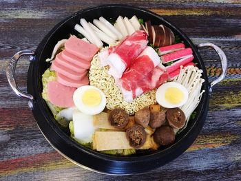 High angle view of food in container on table