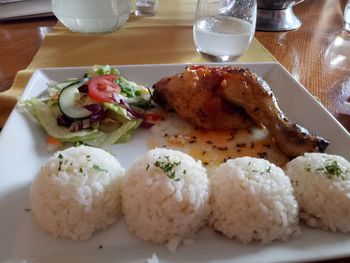 Close-up of meal served in plate