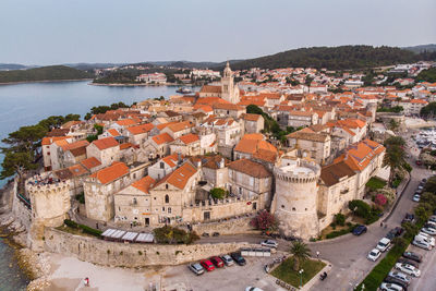 High angle view of townscape against sky