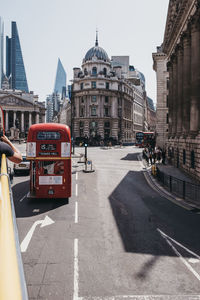 View of street and buildings in city