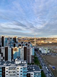 High angle view of buildings in city