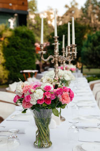 Flower vase on table