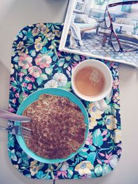 Directly above shot of coffee cup on table