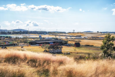 Scenic view of agricultural field against sky