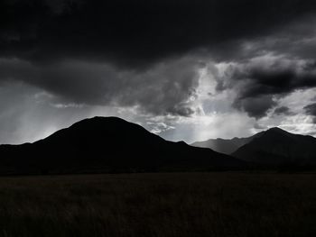 Scenic view of field and mountains against sky