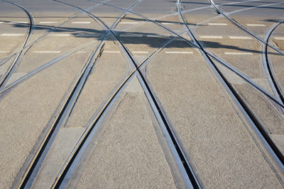 High angle view of railroad tracks on street