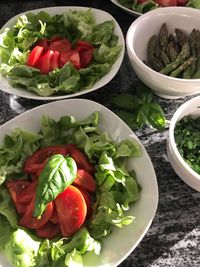 High angle view of chopped fruits in bowl