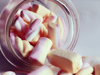 Close-up of marshmallows in jar