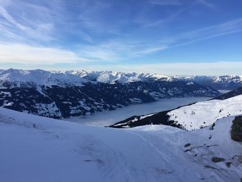 Scenic view of snowcapped mountains against sky