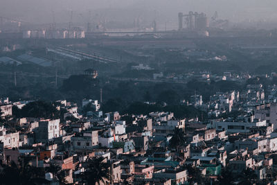 High angle view of buildings in city