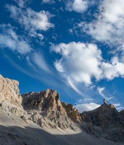 Low angle view of rock formations against sky