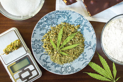High angle view of food on table